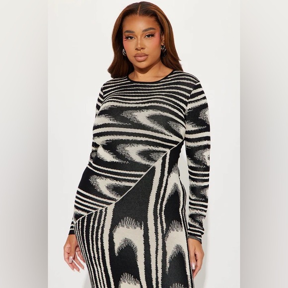 Fashion Nova Black and Cream Swirl Dress - Picture 7 of 15